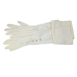 Kayser Vtg long Opera evening gloves white faux pearl buttons silk nylon blend?